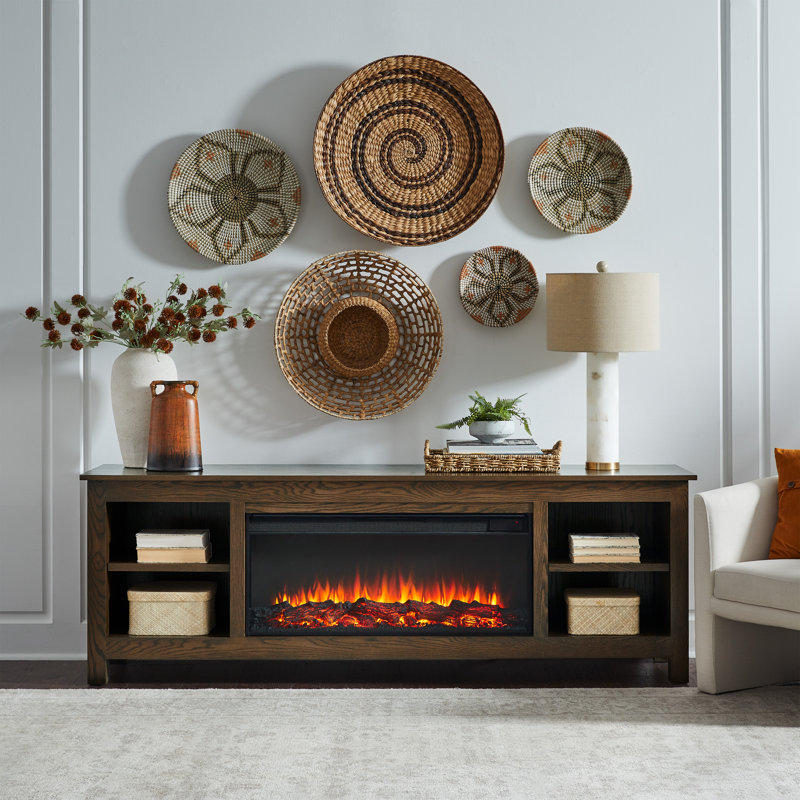 Charley 84" Electric Fireplace TV Stand, Medium Oak