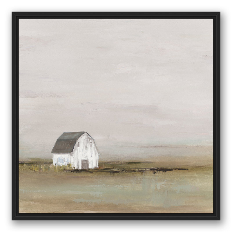Barn in Fog - Peinture sur toile encadrée, H 25,75 po x l 25,75 po x P 1,75 po