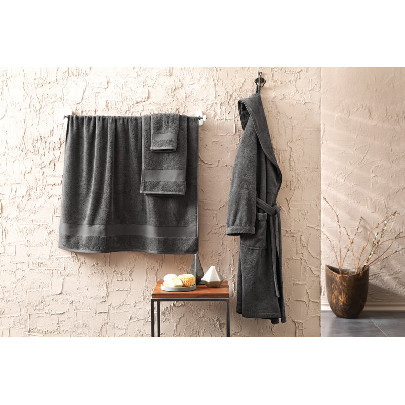 Peignoir mi-mollet en coton avec poches Labarbera, P / M, Anthracite
