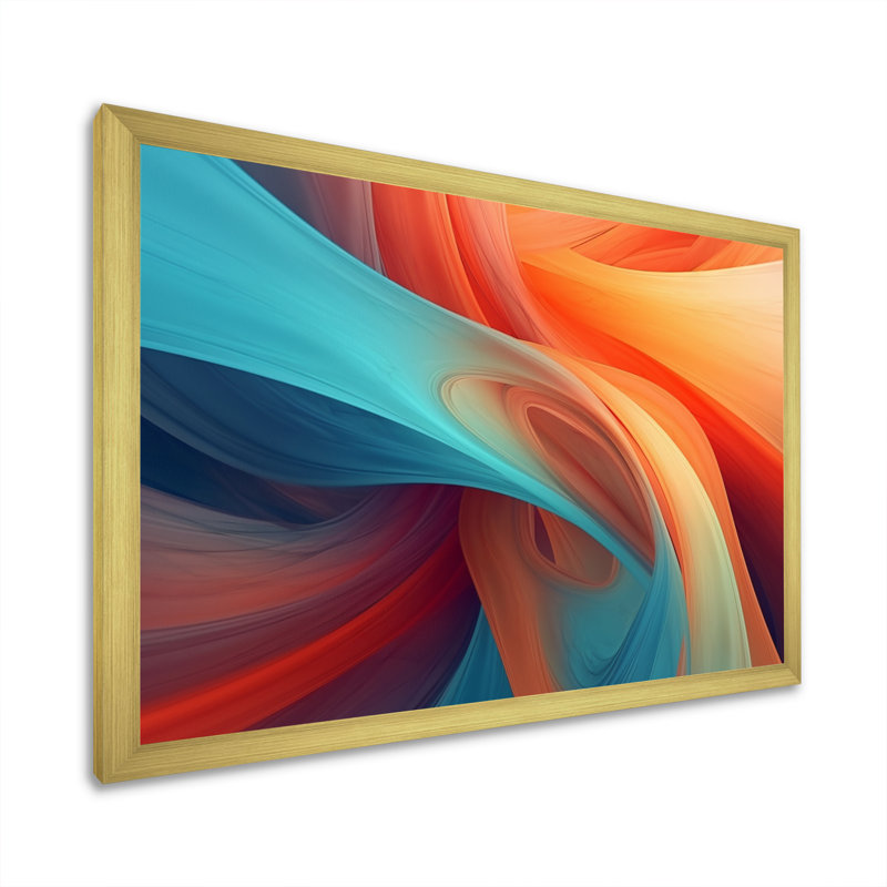 «Orange Blue Blue Fractal Waters I», reproduction d'art sur toile, H 30 po x l 40 po x P 1,5 po, Cadre doré à une seule photo