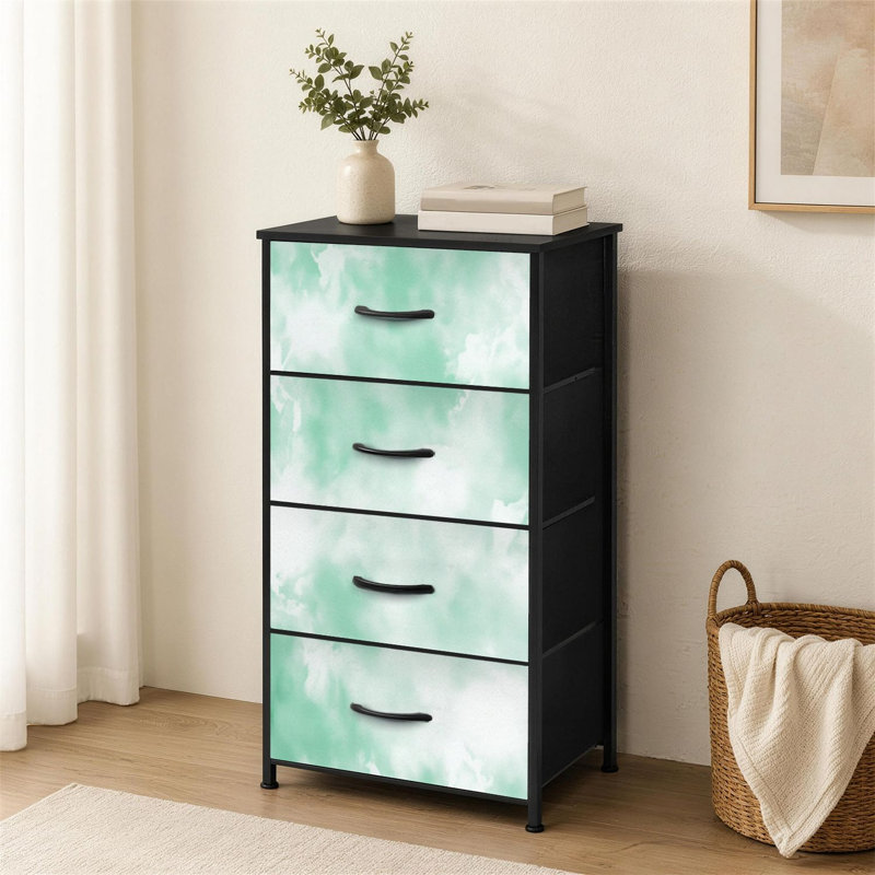 Commode à 4 tiroirs pour chambre à coucher abstraite nuageuse vert menthe petite Dreamy