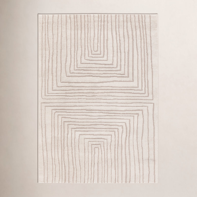 Tapis rayé ivoire / beige Quillan, Rectangle 8 pi 10 po x 12 pi