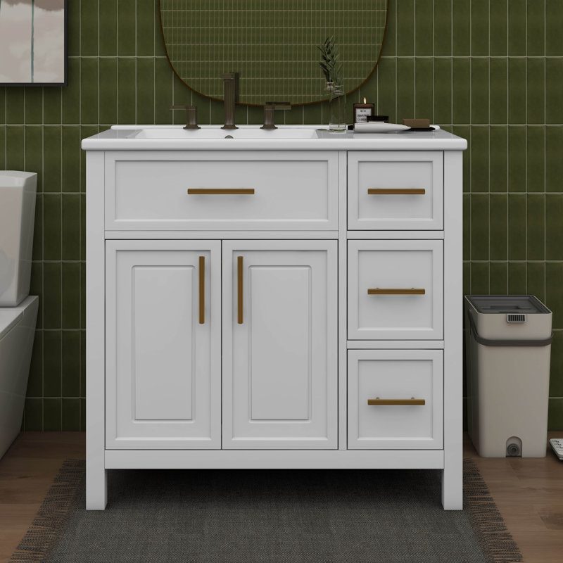 Meuble-lavabo de 36 po avec lavabo, meuble-lavabo moderne avec portes et tiroirs simples, rangement pour salle de bain autoportant