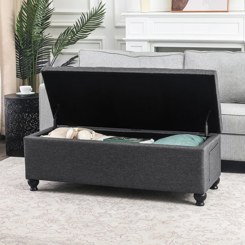 46 Inches Upholstered Tufted Storage Ottoman Bench, Dark Gray