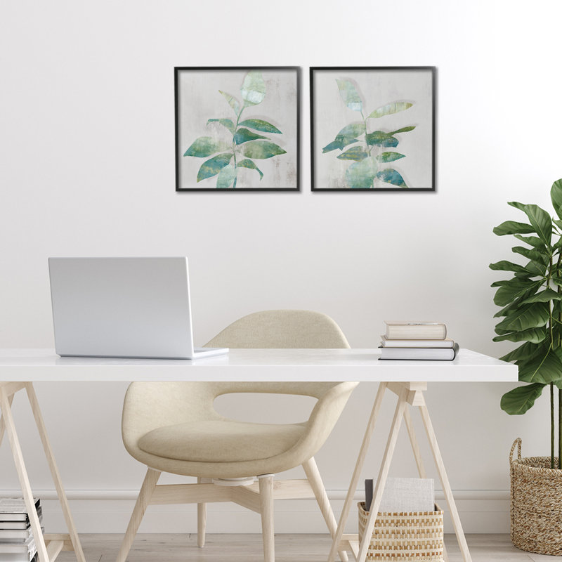 Rustic Minimal Blooms 2pc Framed Giclee Set, design by Alex Black, 12" H x 24" W, Midnight Black Framed Giclee