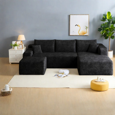 Compression Sectionals, 95 Inch Plush Corduroy Modern U Sofa For Home