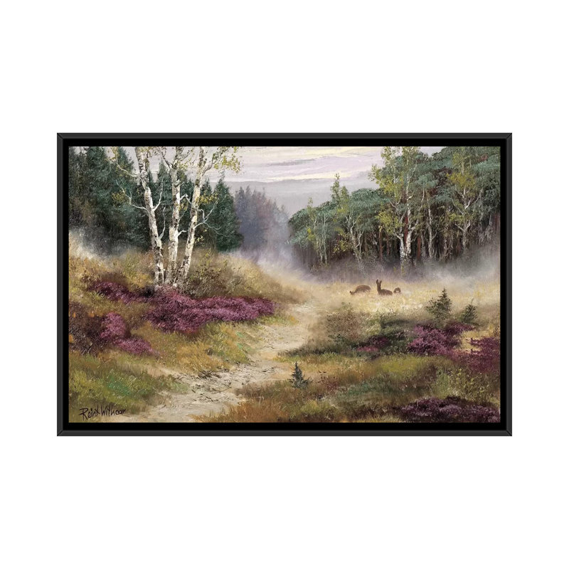 « watching the cerf », impression sur toile, H 18 po x l 26 po x P 1,5 po, Toile avec cadre noir, Pas de tapis