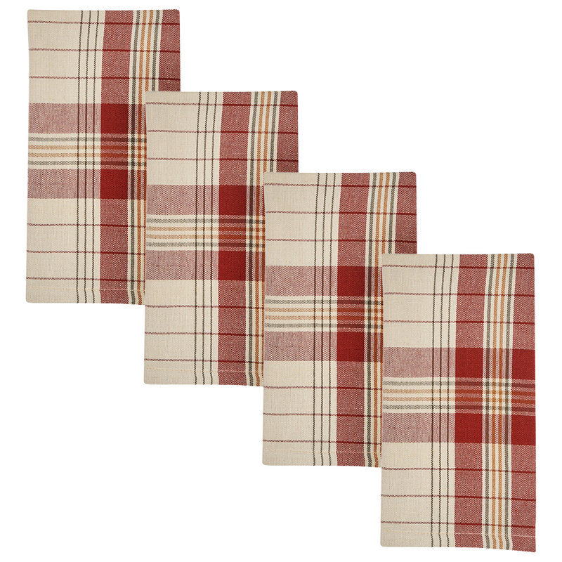  Ensemble de 4 serviettes de table écossaises rouges Hawthorne