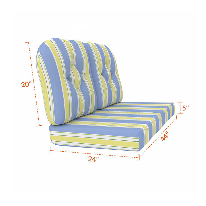 Coussin de remplacement pour causeuse d'extérieur Sunbrella, Huntington méditerranéen rayé