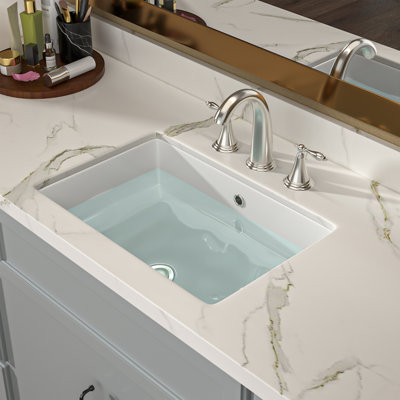 17" x 12" Undermount Bathroom Sink Rectangle White Ceramic Bathroom Sink with Overflow