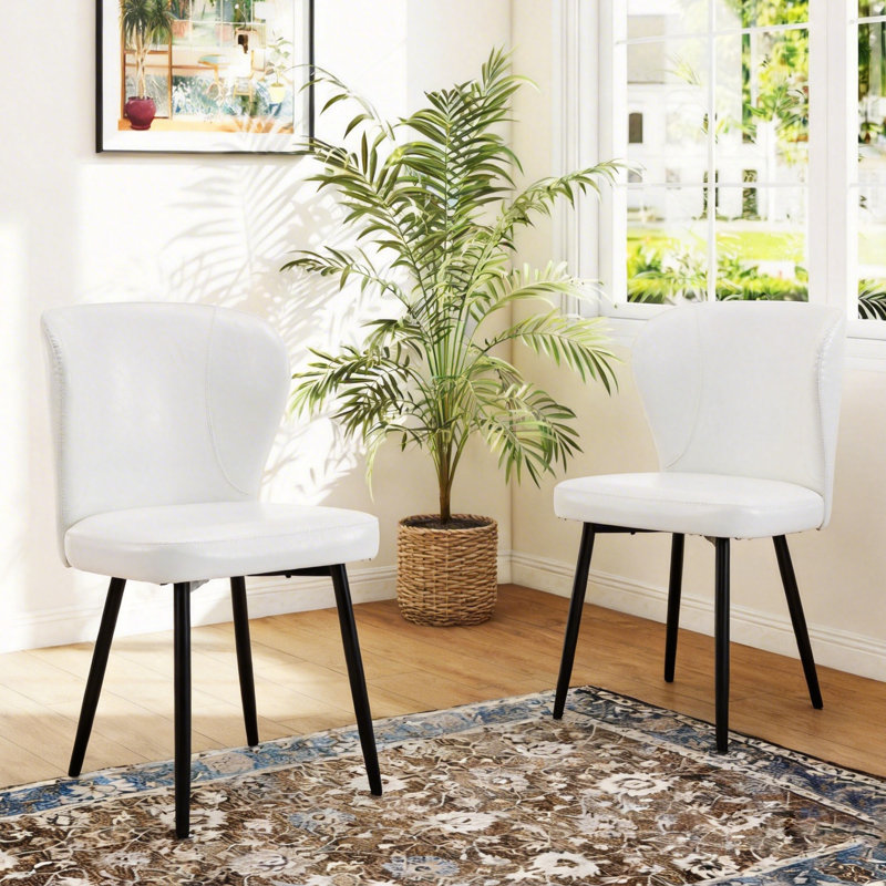 Modern Leather Upholstered Dining Chair With Metal Legs, White