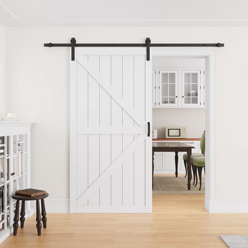 Porte de grange coulissante moderne de 84 po de hauteur | Surface apprêtable à peindre | Porte de garde-robe avec ensembles d'installation