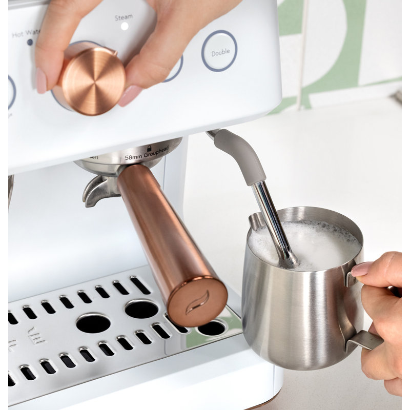 Matte White Semi-Automatic Espresso Machine with Grinder and Steam Wand