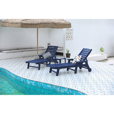 Outdoor Lounge Chair  2 , 5 With Wheels & Cup Holder, Navy Blue, For Pool, Deck, Patio Soundproof Front Porch
