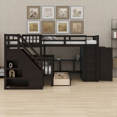 L-Shaped Bunk Bed Featuring Three Drawers, A Desk And Wardrobe