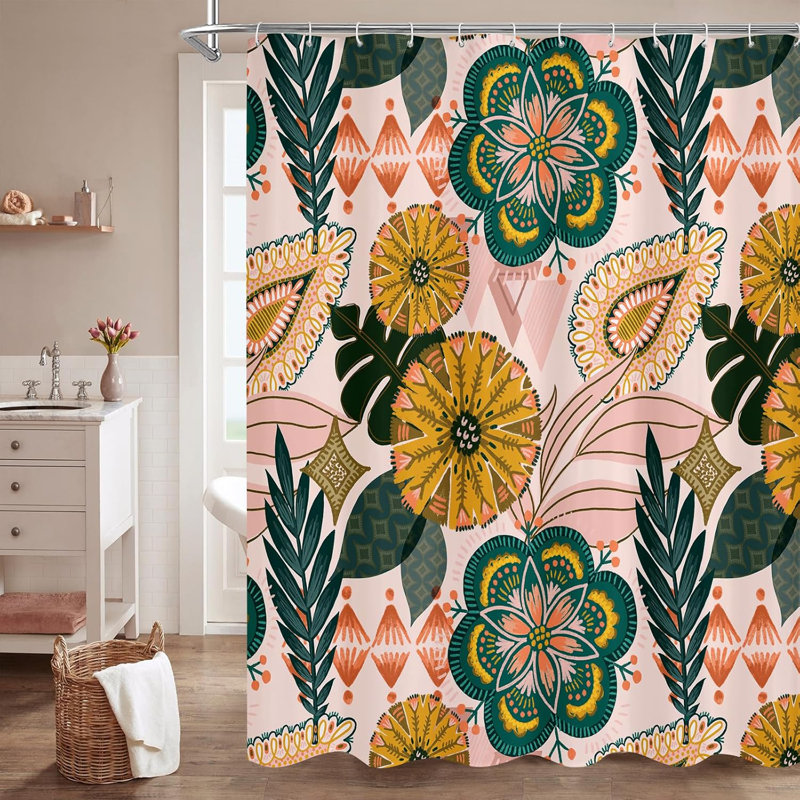 Rideau de douche Boho à motif de feuilles tropicales abstraites, tissu en polyester imperméable pour un décor de salle de bain élégant, facile à installer et à nettoyer
