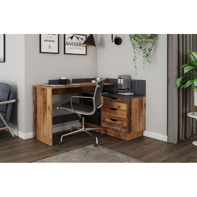 Thoman L-Shaped Writing Desk, Dark Brown/Black