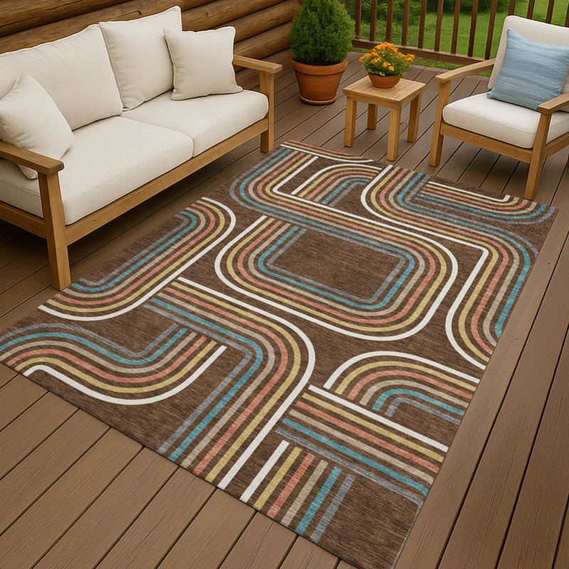 Machine Washable Indoor/Outdoor Chantille ACN2535 Geometric Rug, Chocolate, Rectangle 5' x 7'6"