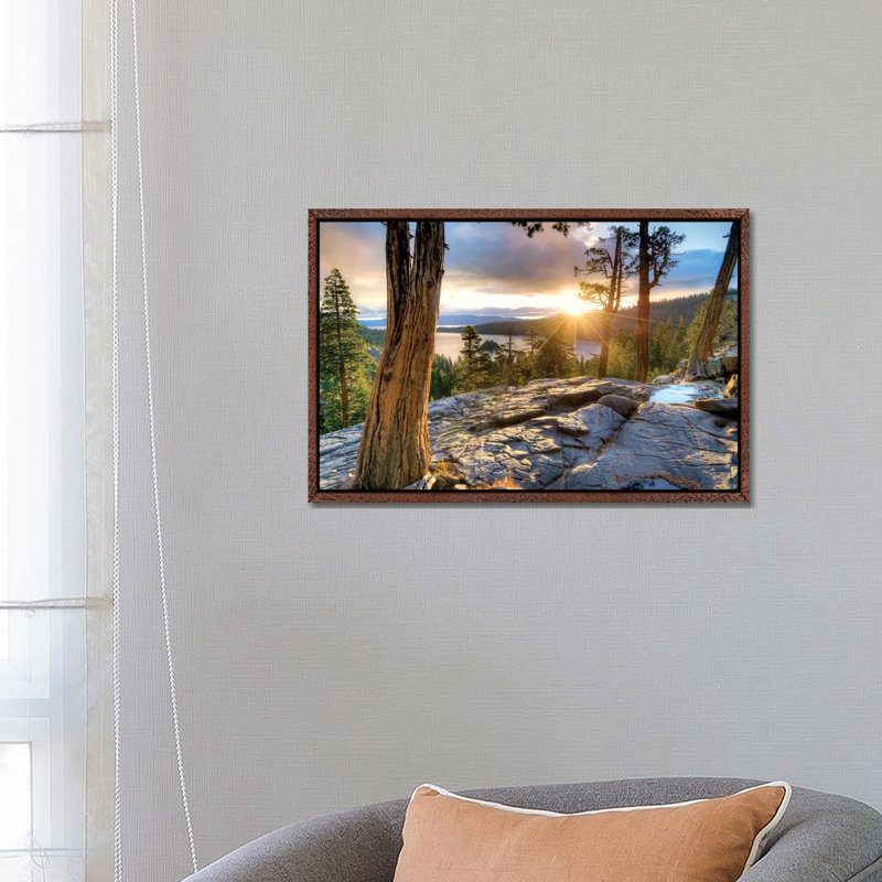 Emerald Bay Sunrise V by Dennis Frates - Print on Canvas, Classic Brown Wood Framed, 45.72cm H x 66.04cm W x 3.81cm D