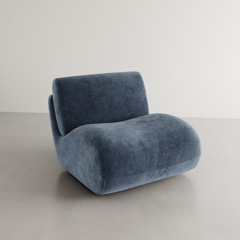 Caleb Swivel Upholstered Accent Chair with Removable Back Cushion, Navy Chenille/Foam Padding