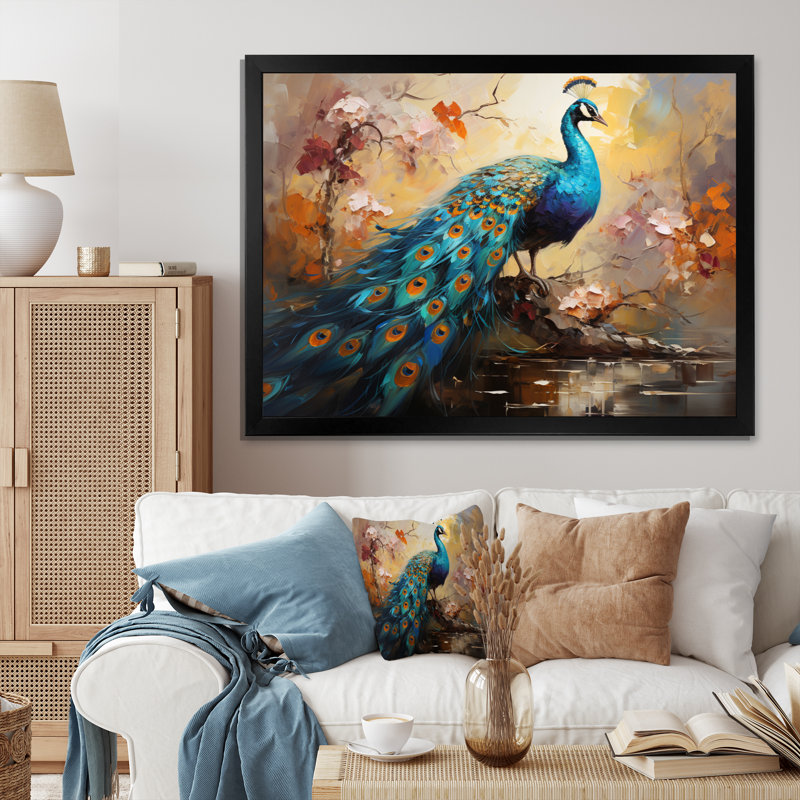 «Peacock Expressionist Portrait III - Peacock», art mural encadré, H 34 po x l 44 po x P 1,5 po, Cadre simple noir