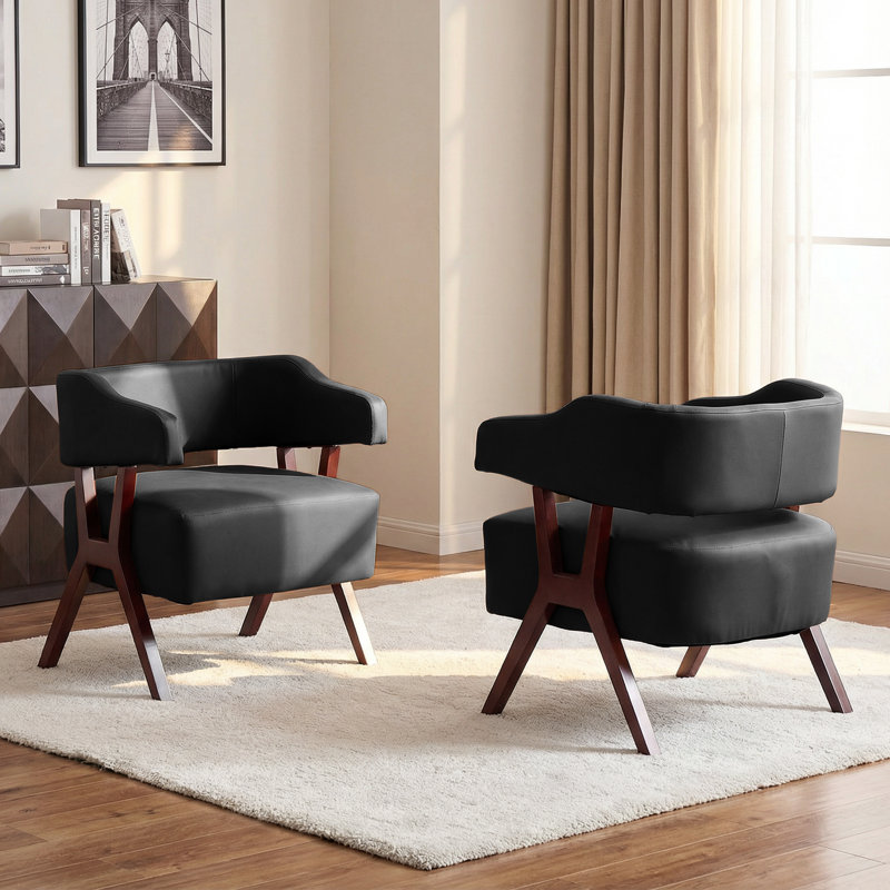 26.5" Wide Upholstered Modern Barrel Accent Chair, Black