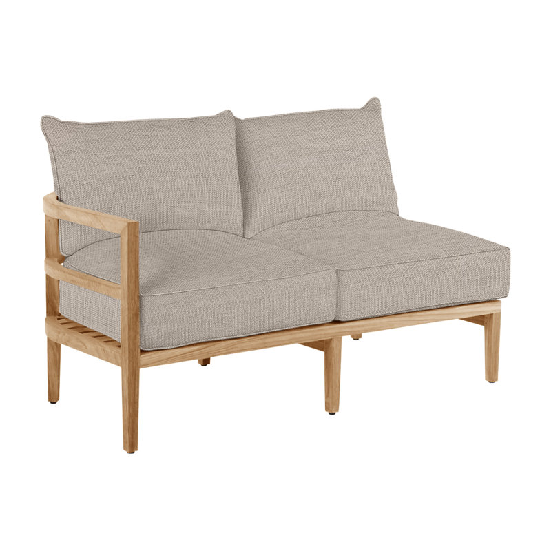 Santa Barbara 57.5" Wide Teak Loveseat with Cushions, Natural Teak, Dove Sunbrella® Linen, Welt + Standard fill