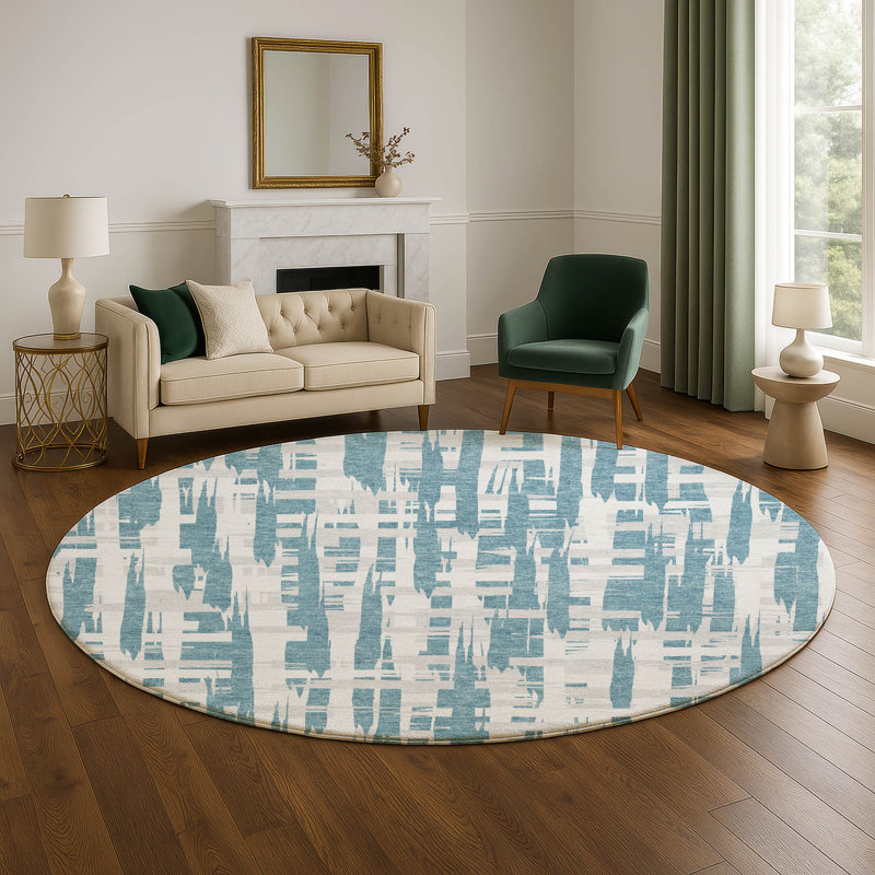Premium Machine Washable Chelston AMF1849 Stripes Rug, Round 8'