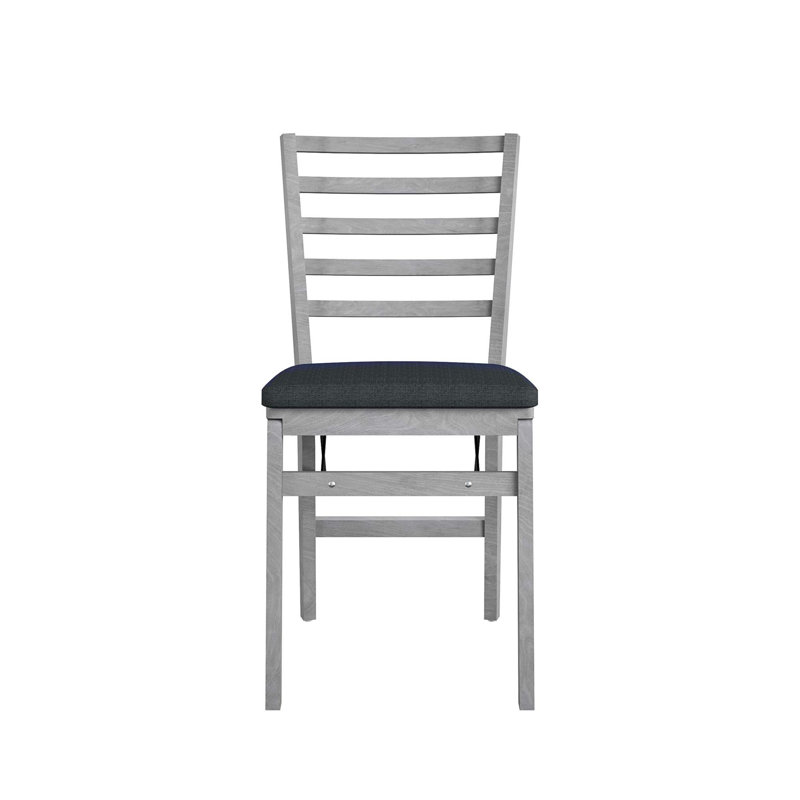 Gray Armless Wood Folding Chairs with Fabric Seat, Set of 2