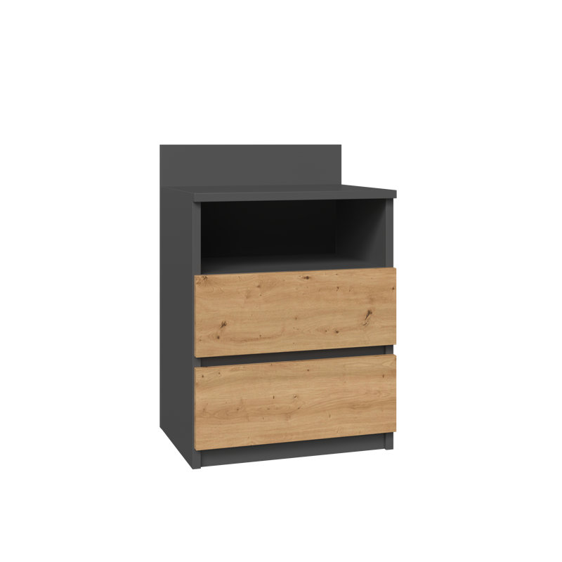 Abril 2 Drawer Bedside Table, Anthracite/Artisan Oak