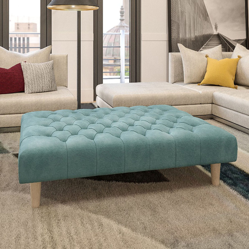 Castle 80cm Wide Velvet Tufted Rectangle Solid Colour Cocktail Ottoman, Mint