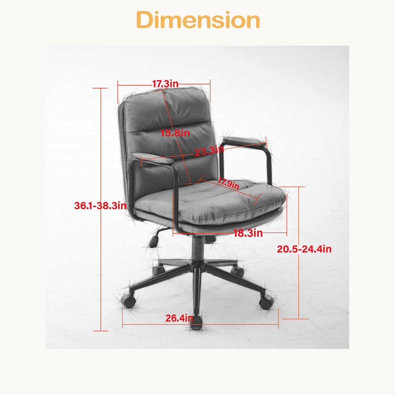 Office Chair,Mid Back Home Office Desk Task Chair With Wheels And Arms Ergonomic PU Leather Computer Rolling Swivel Chair With Padded Armrest,The Back Of The Chair Can Recline 40°