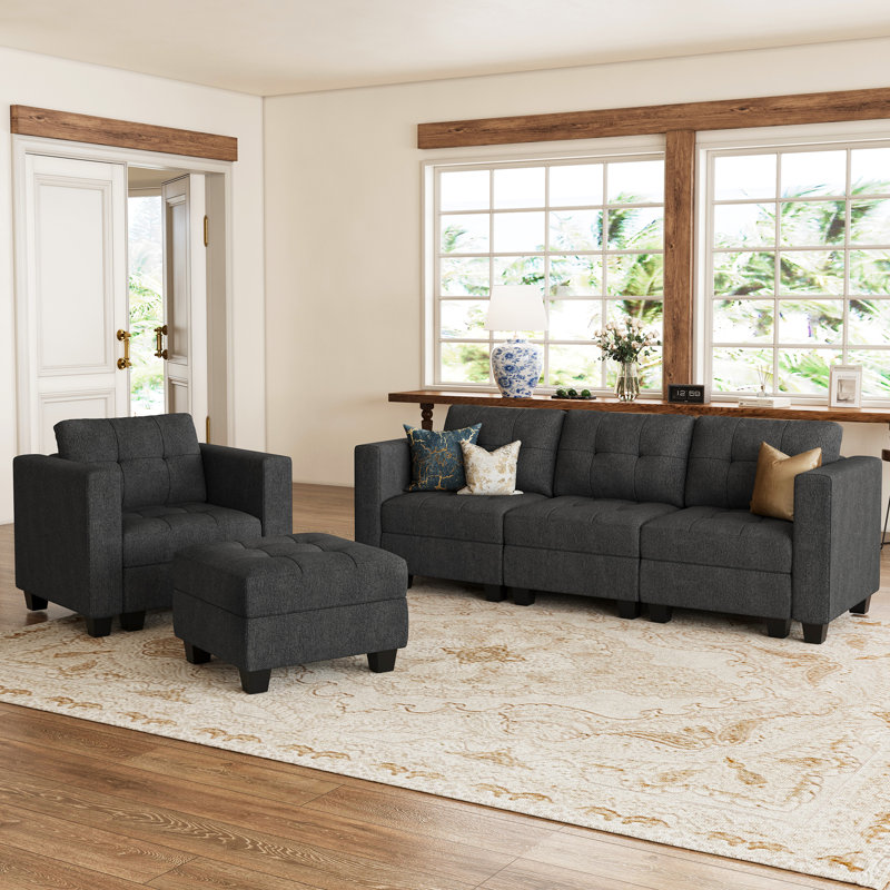 Ensemble de canapé modulaire en lin 3 pièces Ayden Hunsicker, Gris foncé