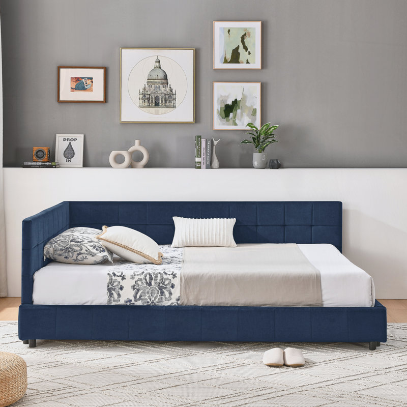 Velvet Upholstered Tufted Bed Frame | Sofa Bed with Plush Backrest & Armrests | Comfortable Multi-Functional Bed for Bedroom, Living Room & Small Apartments