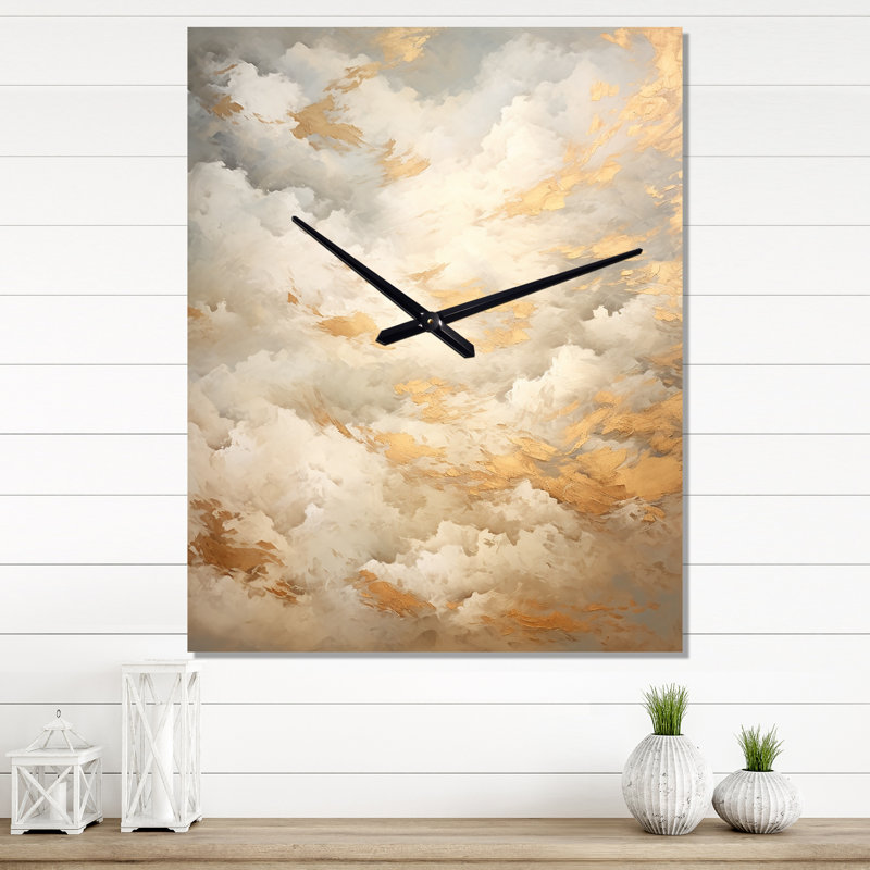 Horloge murale beige et or avec nuages minimalisme IV, Petit