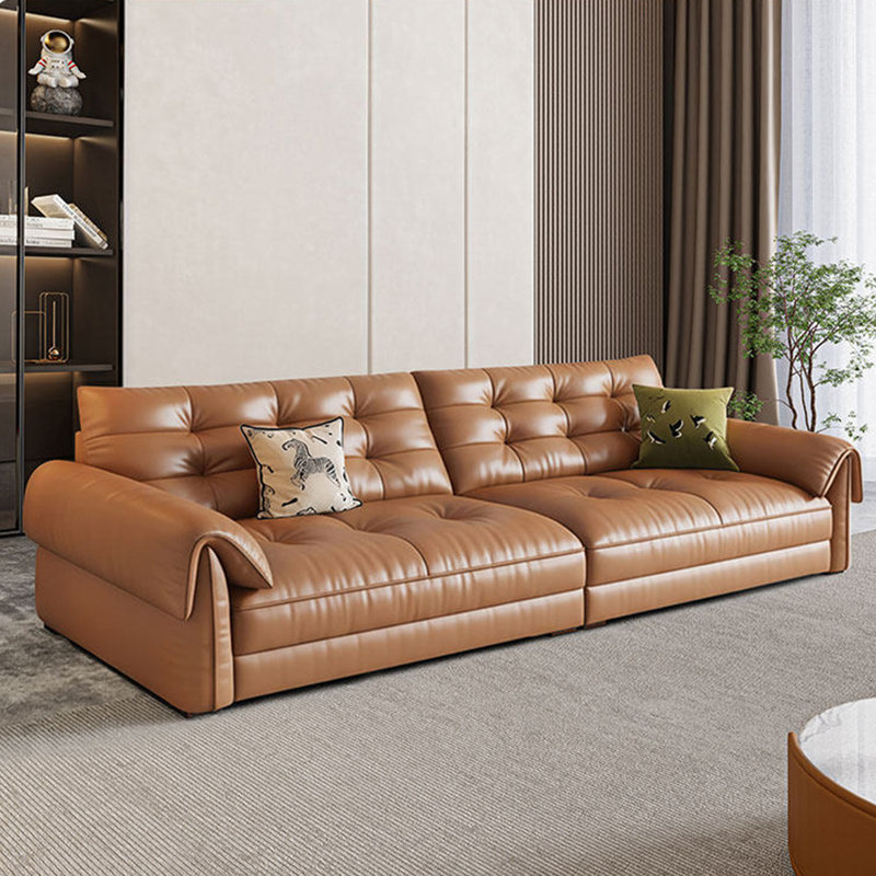 Canapé modulaire orange en cuir véritable, H 33,86 po x l 110,24 po x P 38,19 po, Orange