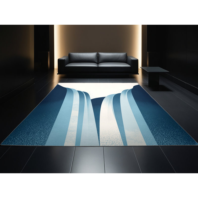 Soft Plush Burnham Niagara Falls Contemporary Ombre Area Rug in Beige – BabyBlue Binding, 2x3