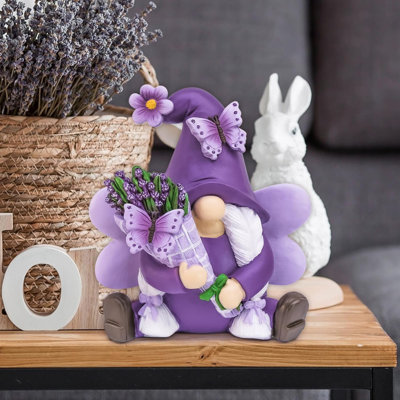 Décorations de gnomes lavande, décorations de gnome de jardin en résine pour l'intérieur et l'extérieur