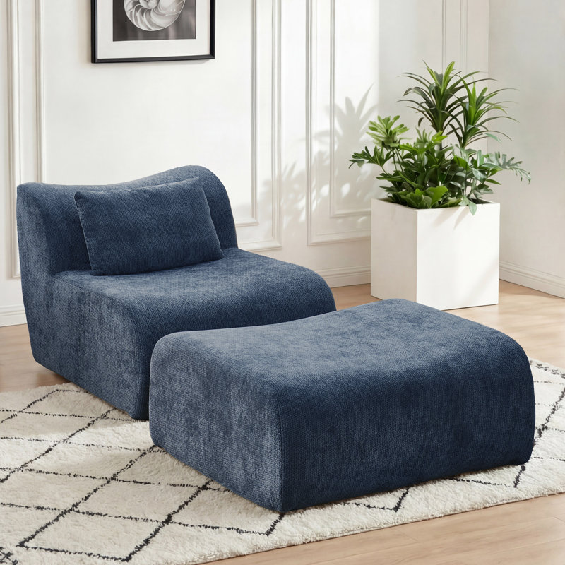 Wiliams Armless Accent Chair And Ottoman Set, Blue