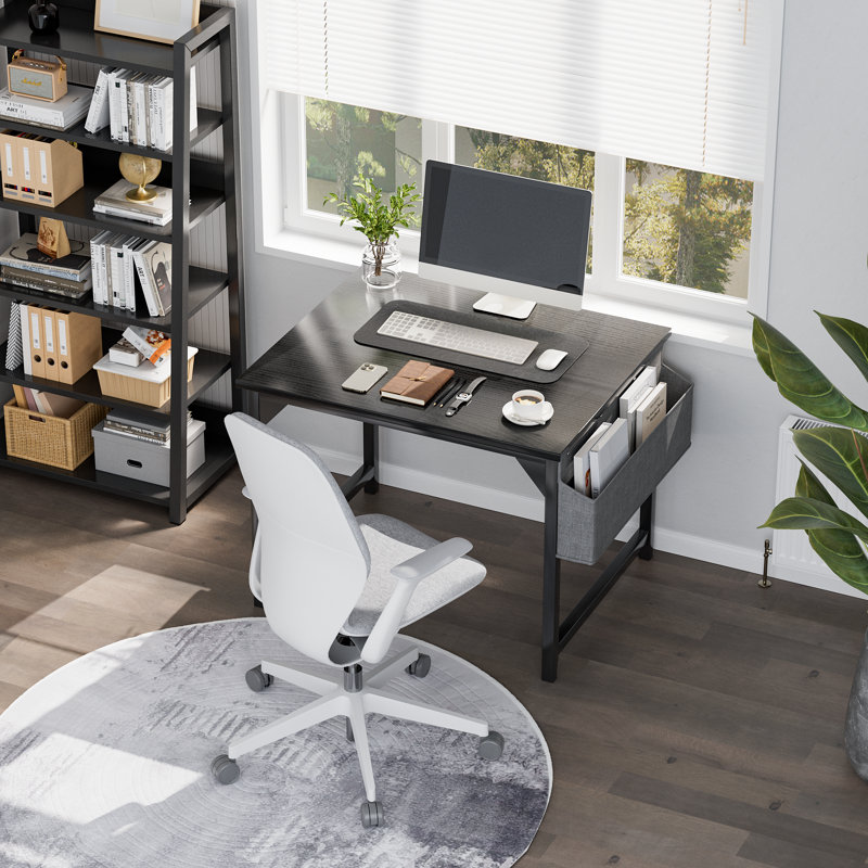 Bureau d'écriture en métal, Noir, H 29,8 po x l 32 po x P 19,7 po
