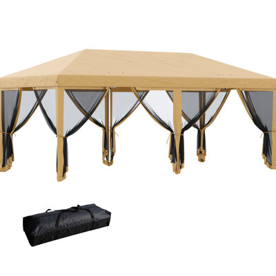 Abri pliant robuste 3 m x 6 m avec moustiquaire, protection solaire instantanée pour jardin, terrasse, extérieur, beige, spacieux et fonctionnel. Moustiquaire. Pour terrasse. Beige. Grand, spacieux.