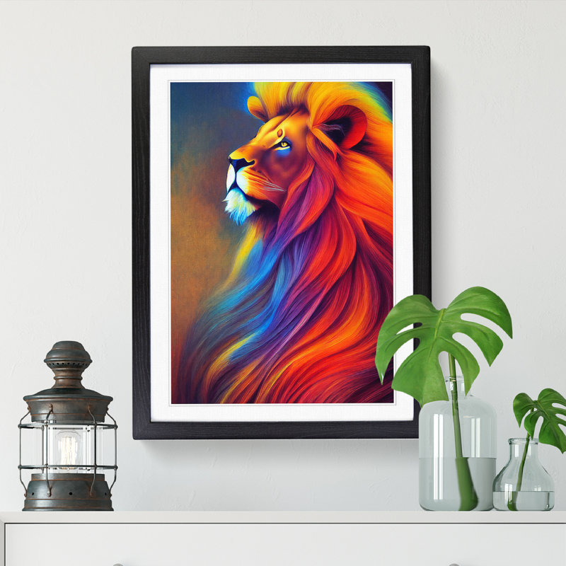 Lion Impressionism - Picture Frame Print, Black, 64cm H x 46cm W x 2cm D