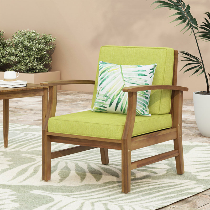 Chaise de patio pour club, Coussin vert / cadre naturel