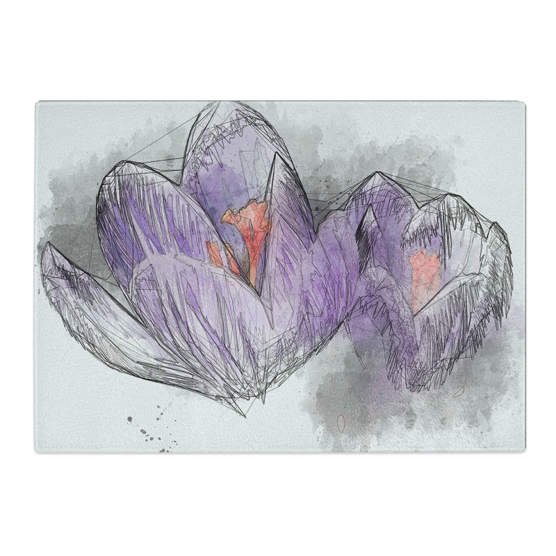 Tempered Glass Purple Crocus Flower Chopping Board, 28.5 cm x 39 cm