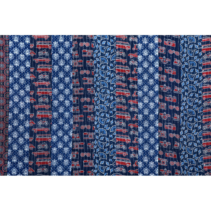 Couvre-lit en coton Exotic India, Rayé bleu / rouge