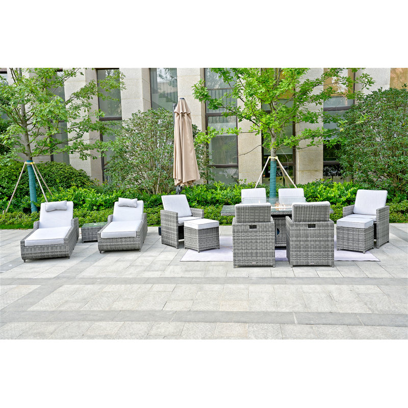 10 - Person Wicker Patio Dining Set with Rectangular Table , Cushions Included
