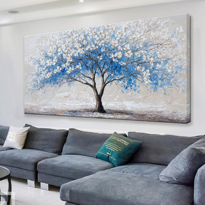 Wall Art Blue Tree Of Life Canvas Art Wall Decor Painting Picture Modern Wall Art Prints Landscape Picture For Bedroom Bathroom Office Home Decor 20"×40" Ready To Hang