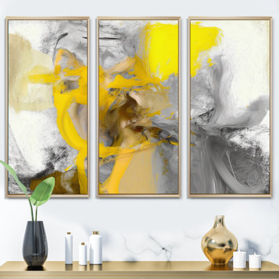 " Mustard Yellow And Vivid Gray I " 3 Piece Art Graphic Art Set
