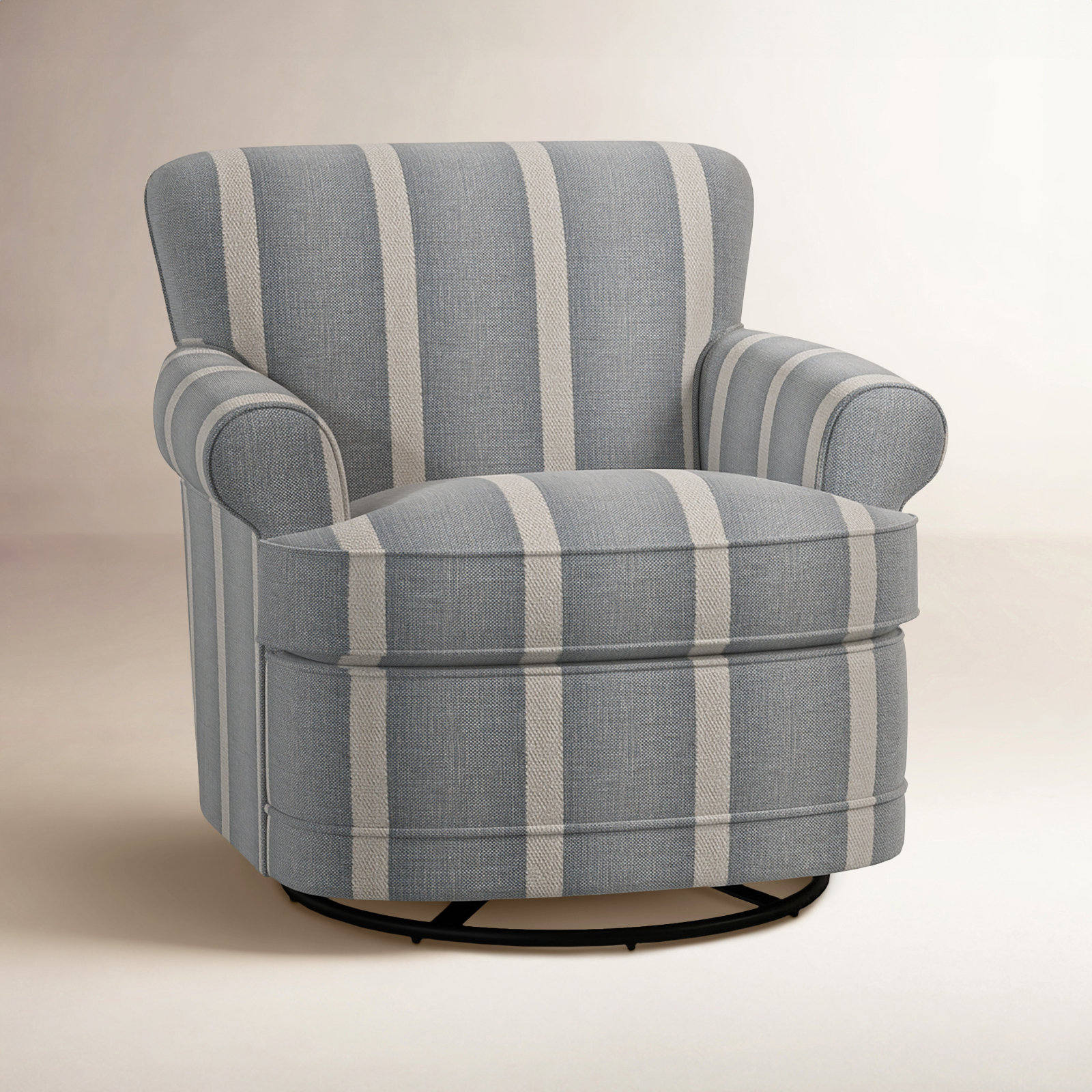 Maxton Upholstered Swivel Armchair, Light Blue and White Stripe; 0256-54