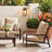 5-Person Aluminum Lounge Outdoor Modern Conversation Sofa Set With Wood-Grain Finish & Ottoman, Aluminum Patio Furniture Set, 5-person Outdoor Sectional Sofa With Coffee Table